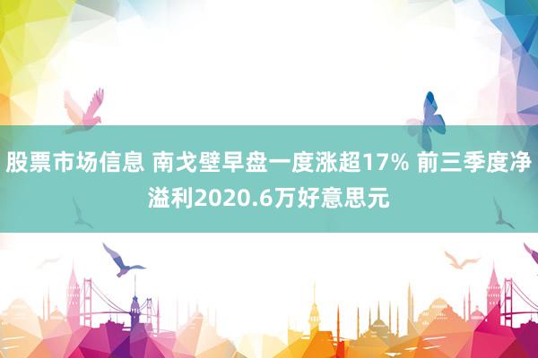 股票市场信息 南戈壁早盘一度涨超17% 前三季度净溢利2020.6万好意思元