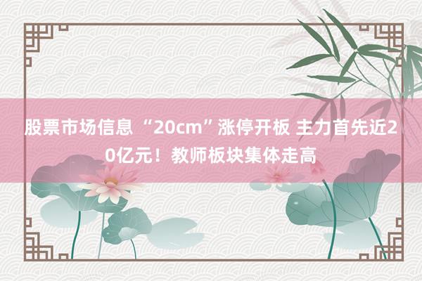 股票市场信息 “20cm”涨停开板 主力首先近20亿元！教师板块集体走高