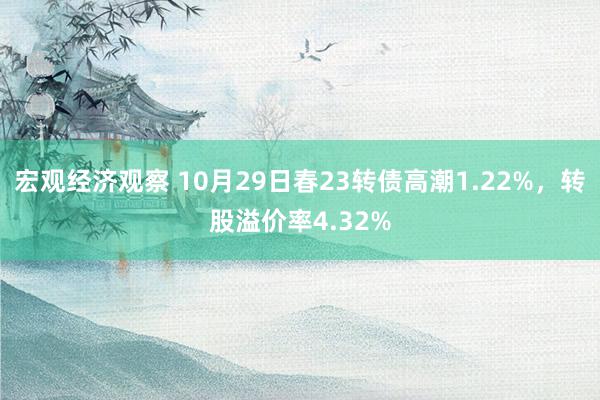 宏观经济观察 10月29日春23转债高潮1.22%，转股溢价率4.32%