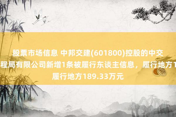 股票市场信息 中邦交建(601800)控股的中交第一航务工程局有限公司新增1条被履行东谈主信息，履行地方189.33万元