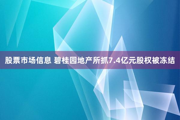 股票市场信息 碧桂园地产所抓7.4亿元股权被冻结