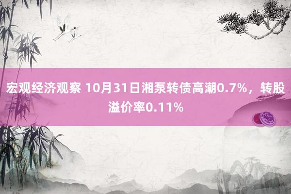 宏观经济观察 10月31日湘泵转债高潮0.7%，转股溢价率0.11%