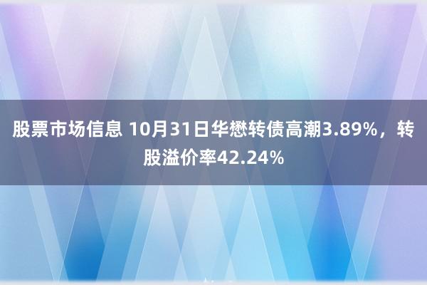 股票市场信息 10月31日华懋转债高潮3.89%，转股溢价率42.24%