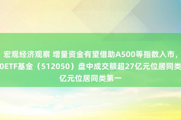 宏观经济观察 增量资金有望借助A500等指数入市，A500ETF基金（512050）盘中成交额超27亿元位居同类第一