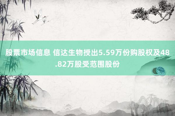 股票市场信息 信达生物授出5.59万份购股权及48.82万股受范围股份