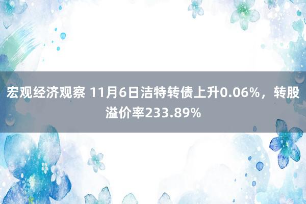 宏观经济观察 11月6日洁特转债上升0.06%，转股溢价率233.89%