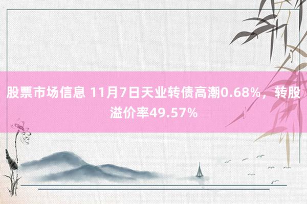 股票市场信息 11月7日天业转债高潮0.68%，转股溢价率49.57%