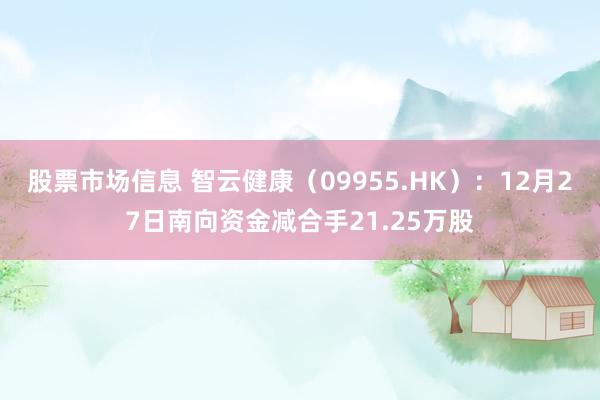 股票市场信息 智云健康（09955.HK）：12月27日南向资金减合手21.25万股