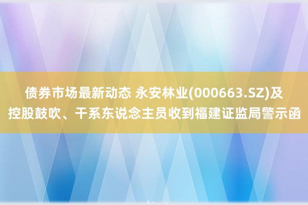 债券市场最新动态 永安林业(000663.SZ)及控股鼓吹、干系东说念主员收到福建证监局警示函