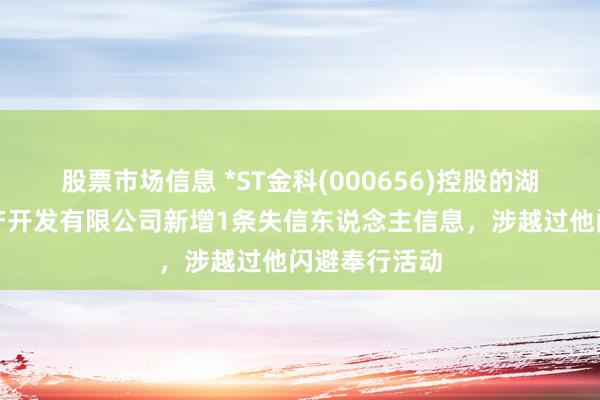 股票市场信息 *ST金科(000656)控股的湖南金科房地产开发有限公司新增1条失信东说念主信息，涉越过他闪避奉行活动