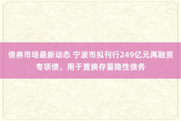 债券市场最新动态 宁波市拟刊行249亿元再融资专项债，用于置换存量隐性债务