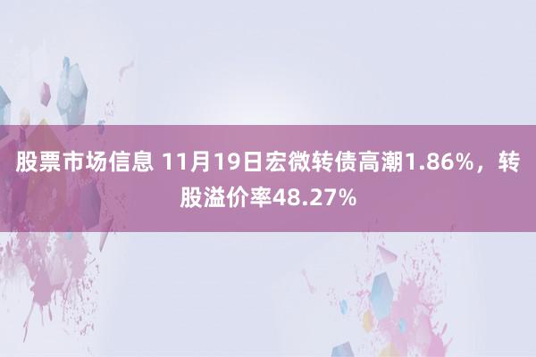 股票市场信息 11月19日宏微转债高潮1.86%，转股溢价率48.27%