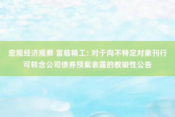 宏观经济观察 富临精工: 对于向不特定对象刊行可转念公司债券预案表露的教唆性公告