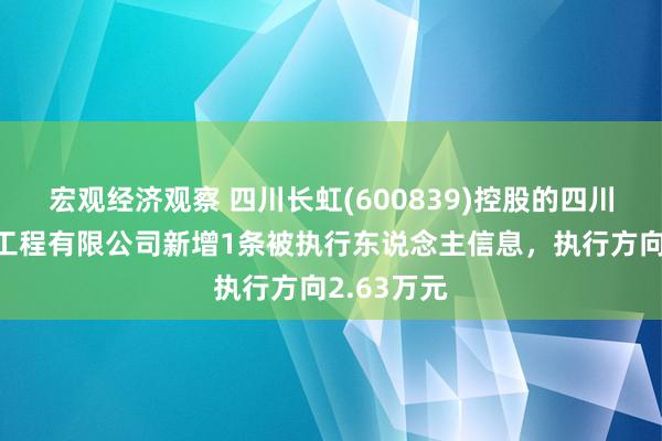 宏观经济观察 四川长虹(600839)控股的四川虹尚建筑工程有限公司新增1条被执行东说念主信息，执行方向2.63万元