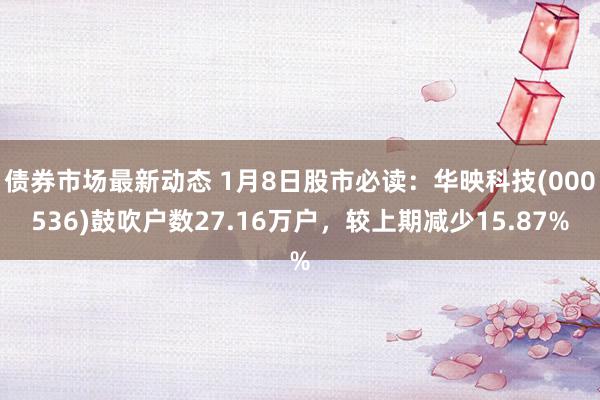 债券市场最新动态 1月8日股市必读：华映科技(000536)鼓吹户数27.16万户，较上期减少15.87%