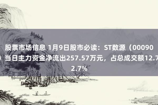 股票市场信息 1月9日股市必读：ST数源（000909）当日主力资金净流出257.57万元，占总成交额12.7%