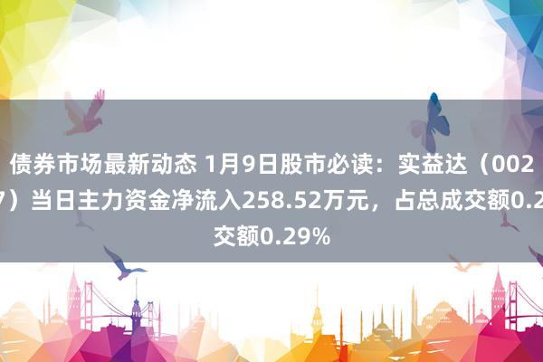 债券市场最新动态 1月9日股市必读：实益达（002137）当日主力资金净流入258.52万元，占总成交额0.29%