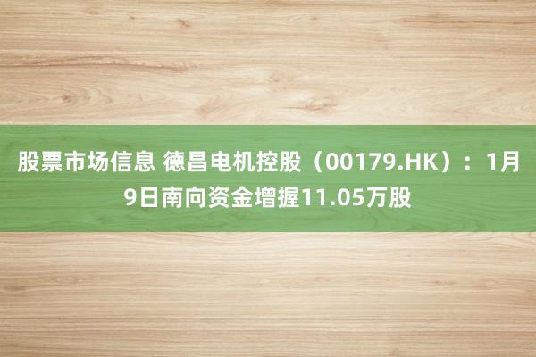 股票市场信息 德昌电机控股（00179.HK）：1月9日南向资金增握11.05万股