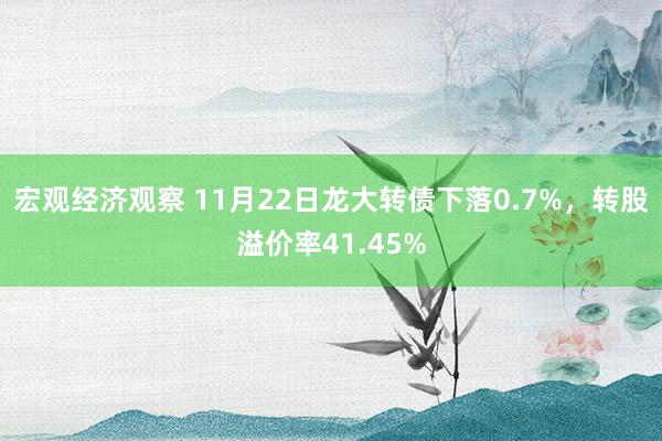 宏观经济观察 11月22日龙大转债下落0.7%，转股溢价率41.45%