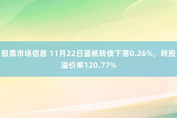 股票市场信息 11月22日蓝帆转债下落0.26%，转股溢价率120.77%