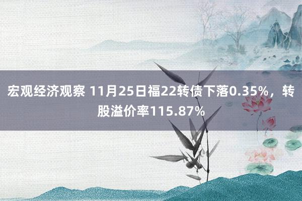 宏观经济观察 11月25日福22转债下落0.35%，转股溢价率115.87%