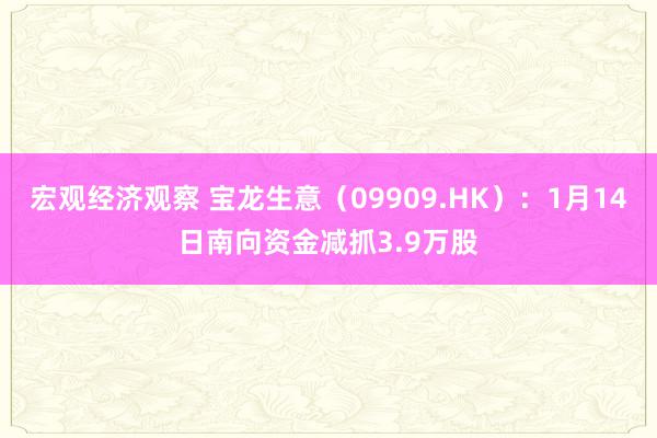 宏观经济观察 宝龙生意（09909.HK）：1月14日南向资金减抓3.9万股