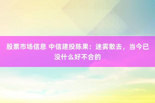 股票市场信息 中信建投陈果：迷雾散去，当今已没什么好不合的