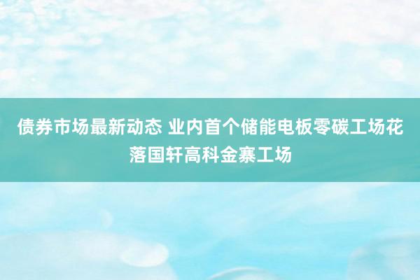 债券市场最新动态 业内首个储能电板零碳工场花落国轩高科金寨工场