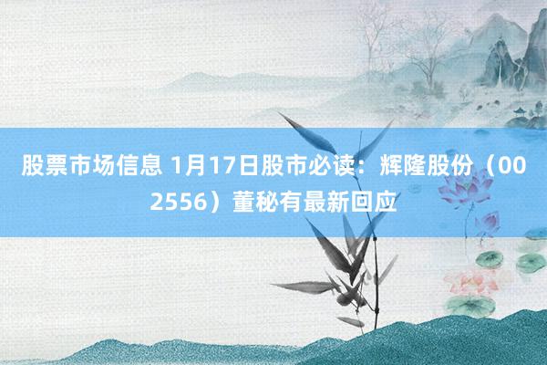 股票市场信息 1月17日股市必读：辉隆股份（002556）董秘有最新回应