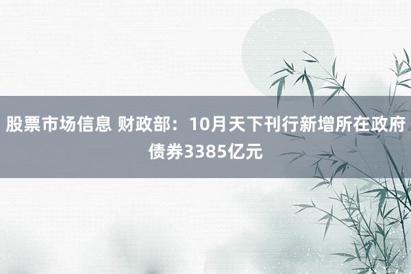 股票市场信息 财政部：10月天下刊行新增所在政府债券3385亿元