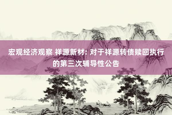 宏观经济观察 祥源新材: 对于祥源转债赎回执行的第三次辅导性公告