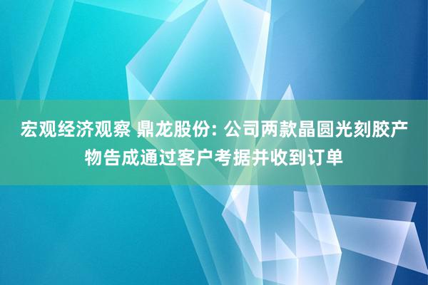 宏观经济观察 鼎龙股份: 公司两款晶圆光刻胶产物告成通过客户考据并收到订单