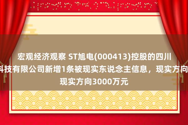 宏观经济观察 ST旭电(000413)控股的四川旭虹光电科技有限公司新增1条被现实东说念主信息，现实方向3000万元