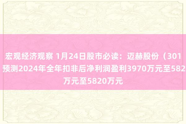 宏观经济观察 1月24日股市必读：迈赫股份（301199）预测2024年全年扣非后净利润盈利3970万元至5820万元