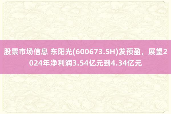 股票市场信息 东阳光(600673.SH)发预盈，展望2024年净利润3.54亿元到4.34亿元