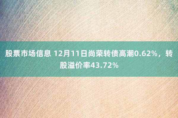 股票市场信息 12月11日尚荣转债高潮0.62%，转股溢价率43.72%