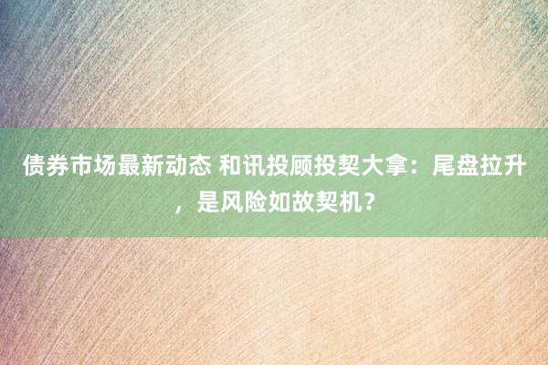 债券市场最新动态 和讯投顾投契大拿：尾盘拉升，是风险如故契机？