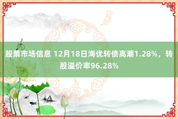 股票市场信息 12月18日海优转债高潮1.28%，转股溢价率96.28%