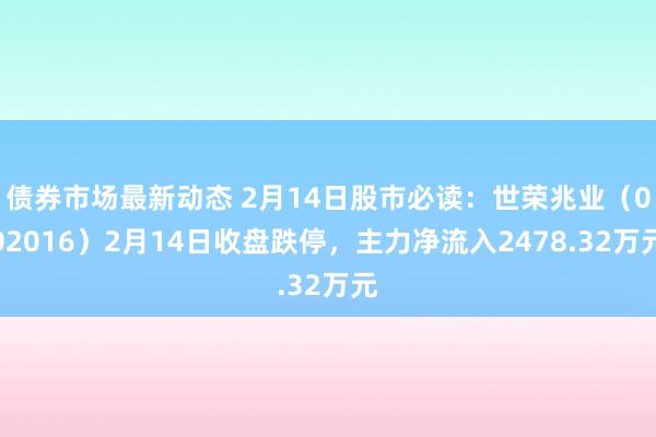 债券市场最新动态 2月14日股市必读：世荣兆业（002016）2月14日收盘跌停，主力净流入2478.32万元