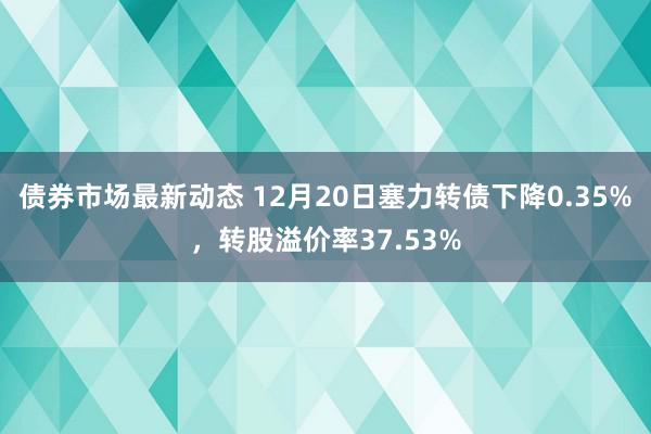 债券市场最新动态 12月20日塞力转债下降0.35%，转股溢价率37.53%