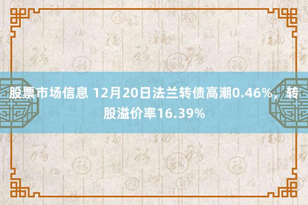 股票市场信息 12月20日法兰转债高潮0.46%，转股溢价率16.39%