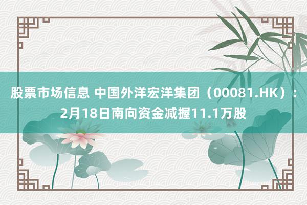 股票市场信息 中国外洋宏洋集团（00081.HK）：2月18日南向资金减握11.1万股