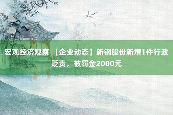 宏观经济观察 【企业动态】新钢股份新增1件行政贬责，被罚金2000元