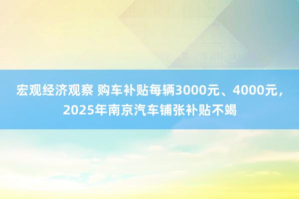 宏观经济观察 购车补贴每辆3000元、4000元，2025年南京汽车铺张补贴不竭