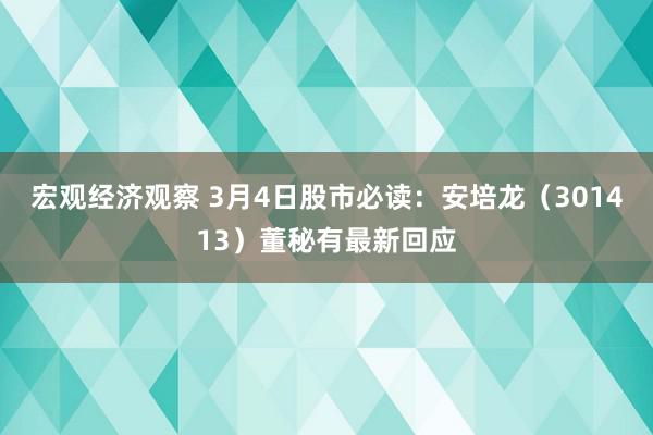 宏观经济观察 3月4日股市必读：安培龙（301413）董秘有最新回应