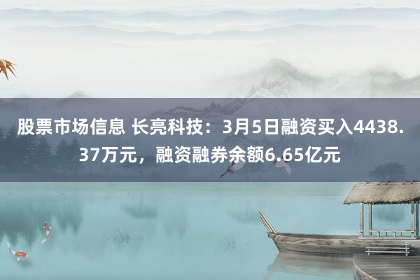 股票市场信息 长亮科技：3月5日融资买入4438.37万元，融资融券余额6.65亿元