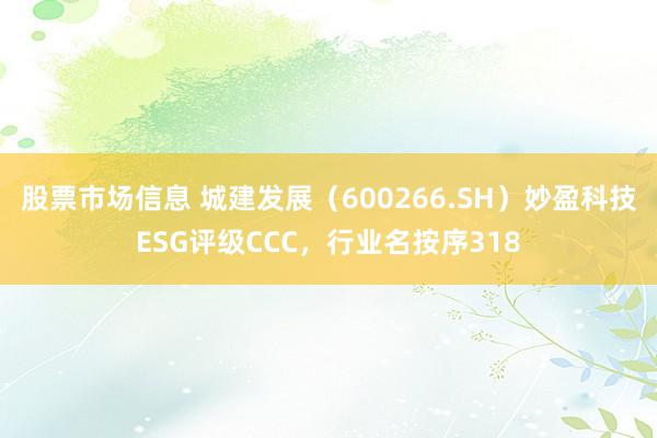 股票市场信息 城建发展（600266.SH）妙盈科技ESG评级CCC，行业名按序318