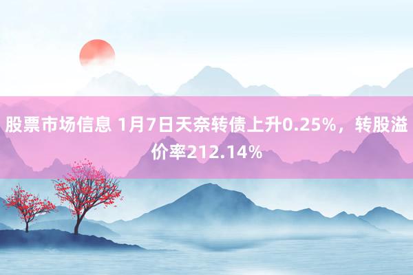 股票市场信息 1月7日天奈转债上升0.25%，转股溢价率212.14%