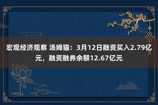 宏观经济观察 汤姆猫：3月12日融资买入2.79亿元，融资融券余额12.67亿元