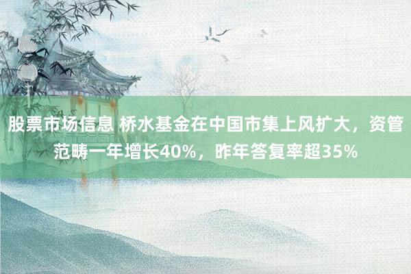 股票市场信息 桥水基金在中国市集上风扩大，资管范畴一年增长40%，昨年答复率超35%